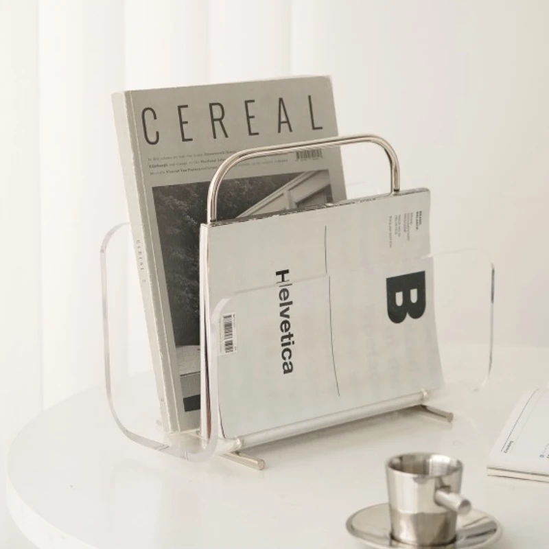 Acrylic Magazine Rack Metal Portable Newspaper Rack Removable Desktop Storage Decorative Rack.modular Desk Accessories Office