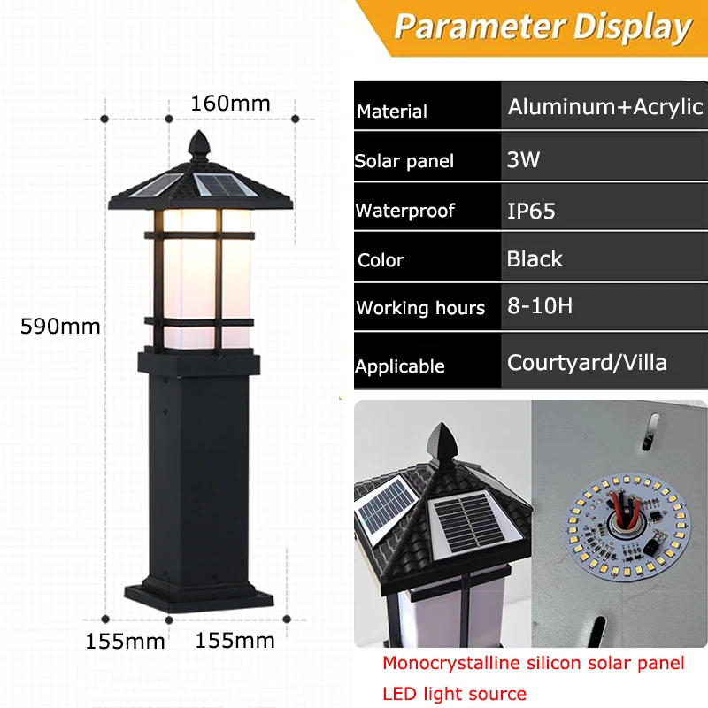 Solar Powered Pathway Lamp Industrial Retro Aluminum Waterproof Landscape Lighting for Yard Lawn Patio Driveway Sidewalk Walkway 5