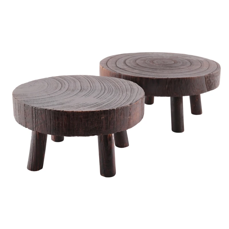 

2Pcs Mini Wooden Stool Flower Display Stand, Potted Plant Shelf Bonsai Rack, Vintage Wood Grain Garden Plant Pot Stand