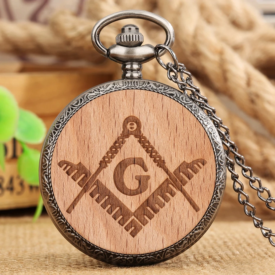 Customized Wood Masonic Freemasonry Chrome Necklace Mason