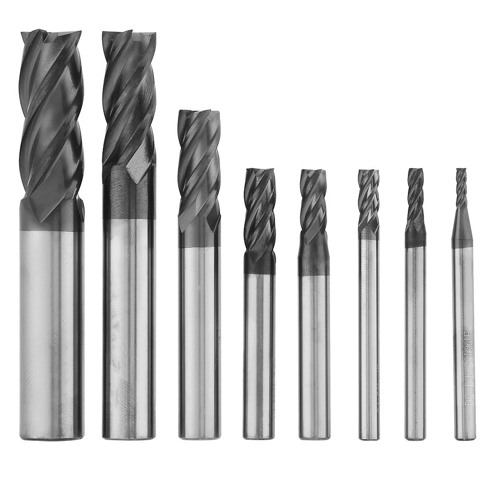 8Pcs 2-12mm Carbide End Mill 4 Flutes End Mill Set Milling Cutter Tool Kit CNC Carbide Milling Cutter Spiral Router Bits