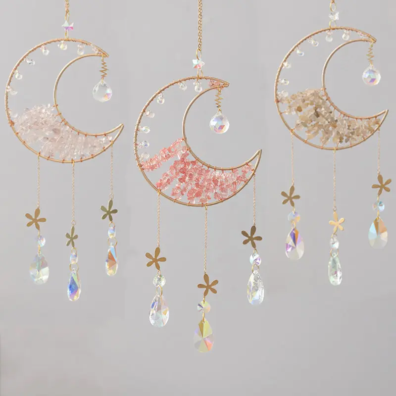 Pink Crystal Prisms Rainbow Maker Sun Catchers Natural Gravel Citrine Quartz Window Suncatcher Hanging Interior Room Decoration 6
