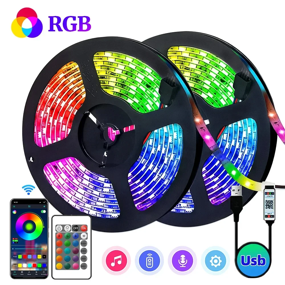 5/10M 5050 Led Strip Bluetooth Remote  Smart Application RGB Color Lights Changing for TV LED Backlight Living Room Party Decor