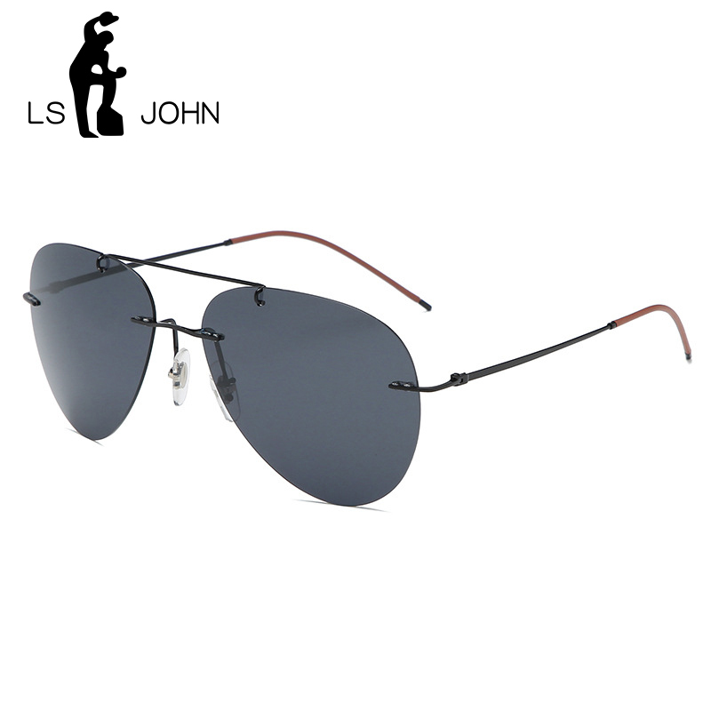 LS JOHN 2023 Aviation Titanium Polarized Sunglasses Men Photochromic Ultralight Rimless Sun Glasses Women Pilot Driving Eyewear