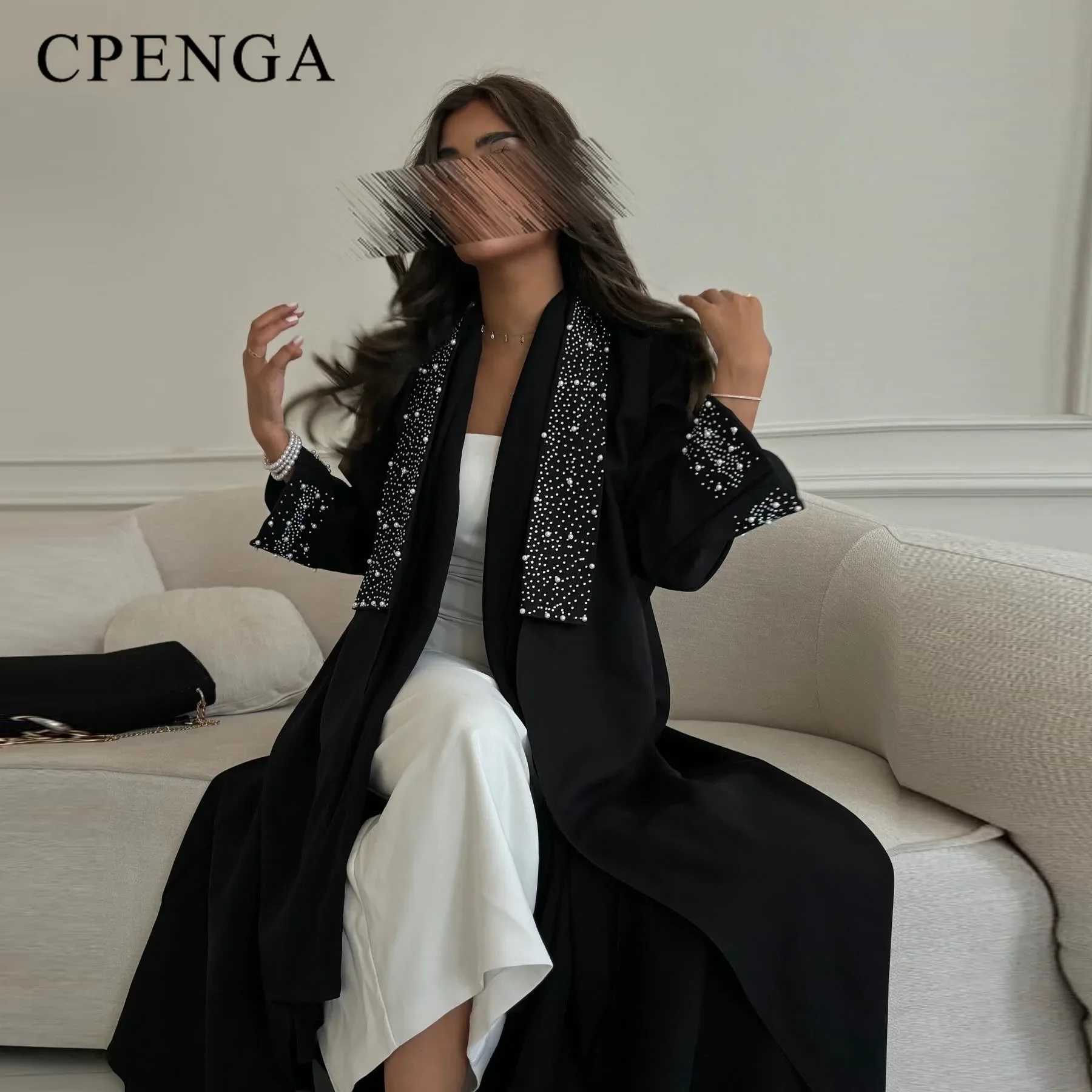 2024 Dubai Women Pearl Black Abaya Dress Luxury Ramadan Arabic Muslim Modest Cardigan Islamic Coat Fashion Turkey Solid Robe 1