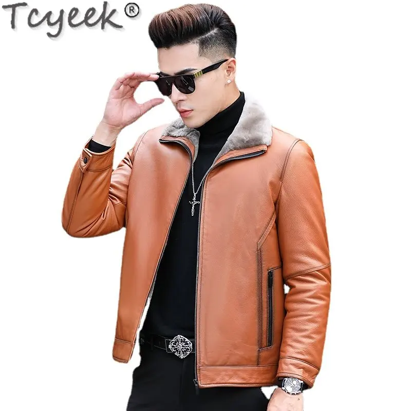 

Tcyeek Winter Jacket for Man Genuine Leather Jackets Real Wool Coat Male Short Thickened Fur Coats Top Clothing Chaquetas Cjk086
