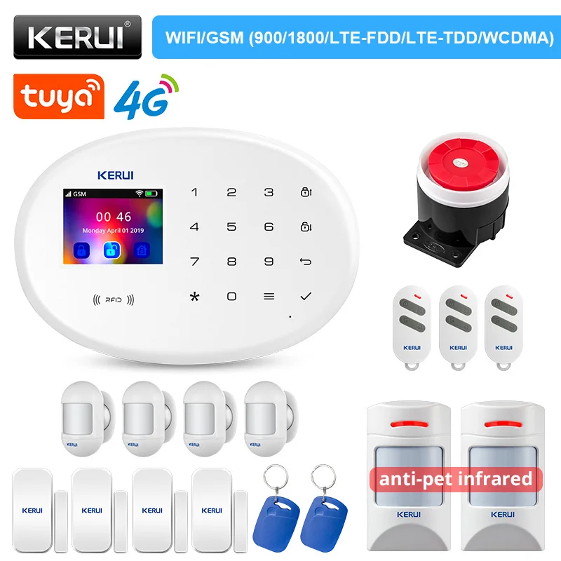 

KERUI W204 Tuya Smart Home Alarm System 4G GSM WIFI Wireless Alarm Support Alexa Burglar RFID Anti-pet Motion Sensor Siren