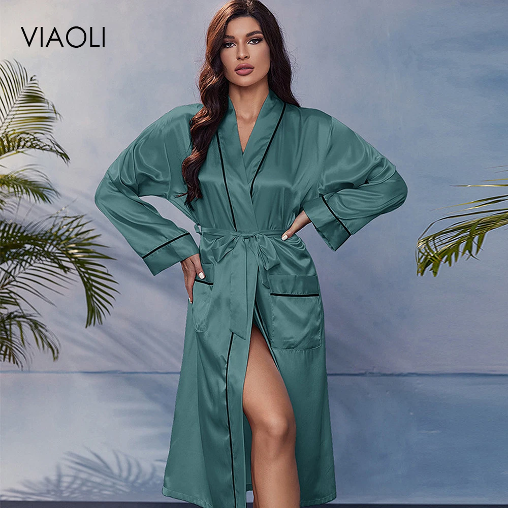 

Атласная Ночная рубашка на шнуровке, женская свадебная ночная рубашка подружки невесты, кимоно, халат, халат, Свободная Домашняя одежда, ночная рубашка, халаты