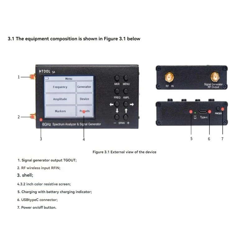 GTBL HTOOL-SA 6G Handheld Digital Spectrum Analyzer Signal Generator 35-6200Mhz For 3G 4G LTE CDMA DCS GSM GPRS GLONASS 5