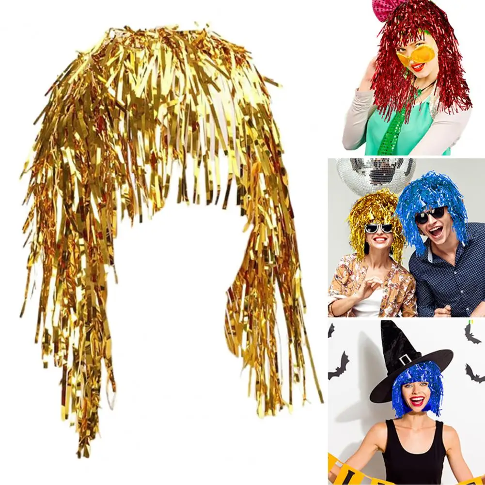 Funny Party Wig Cosplay Disco Shiny Cosplay Party for Adults Festive Decoration with Foil Tinsel Funny for Fancy synthetic wigs