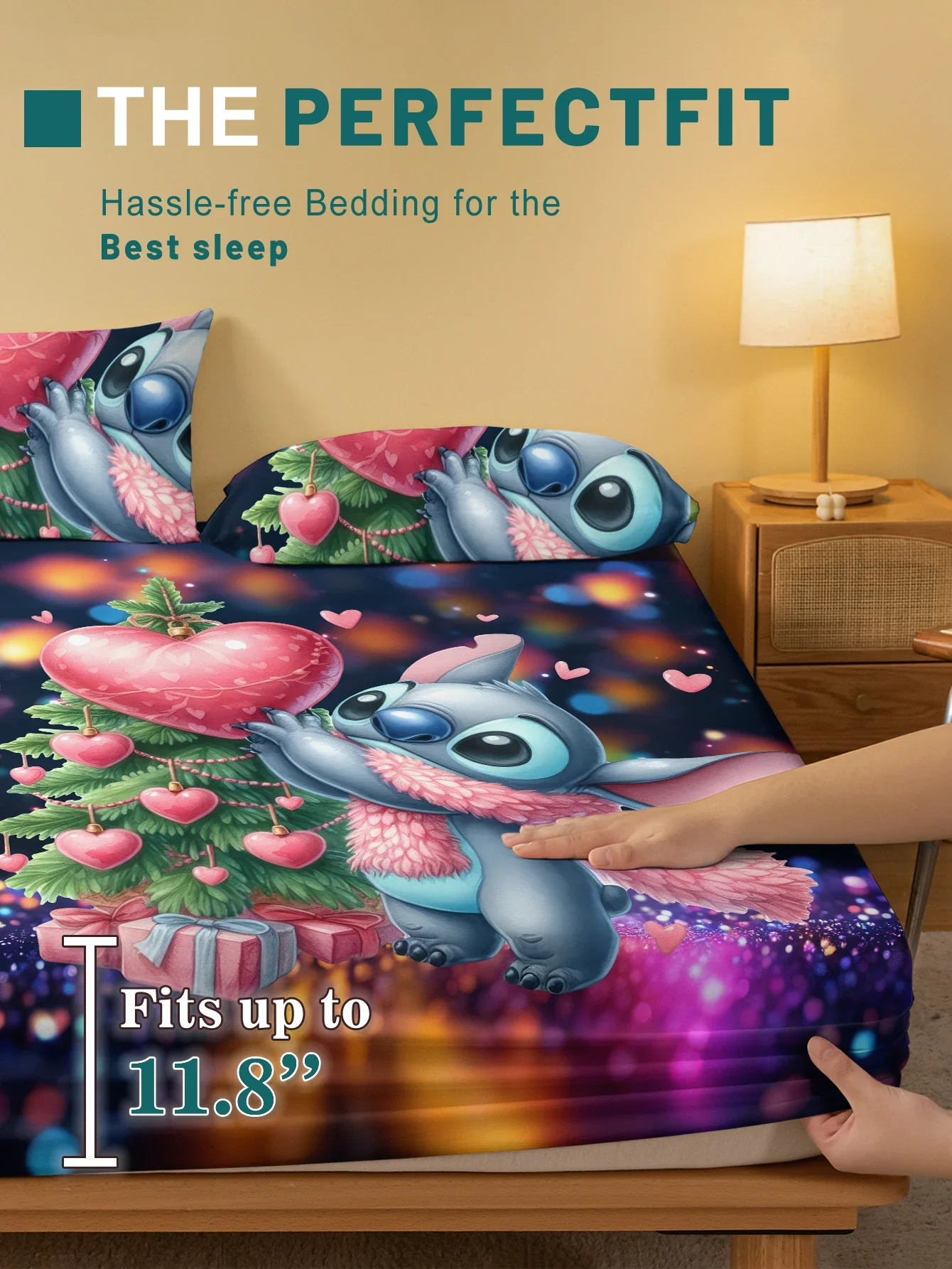 1 cartoon cute Stitch pattern digital printed frosted Fitted Sheet,bedroom printed bed cover,bedding(No pillowcase) 3