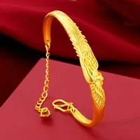 Bracelet ajustable confortable en forme de paon pour femme, or 24 carats AU999 |   S'adapte bien au poignet, confortable pour une utilisation prolongée 2