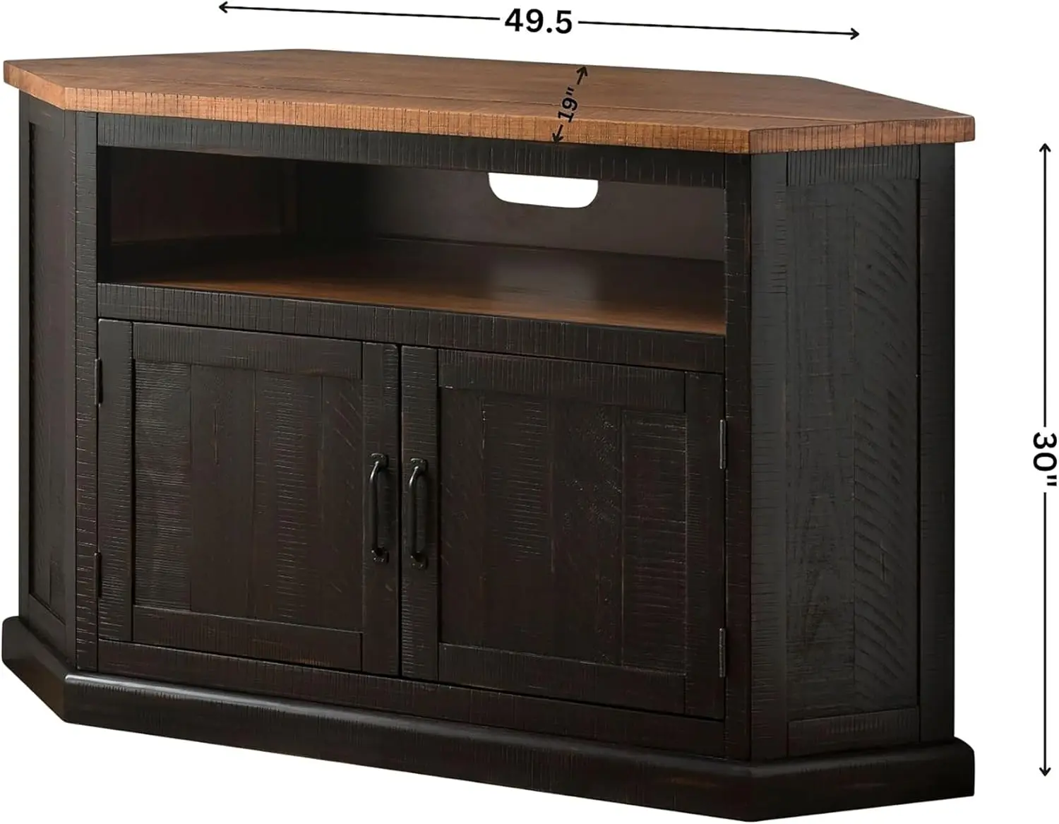 Rustic Corner TV Stand, Antique Black and Honey Tobacco 3