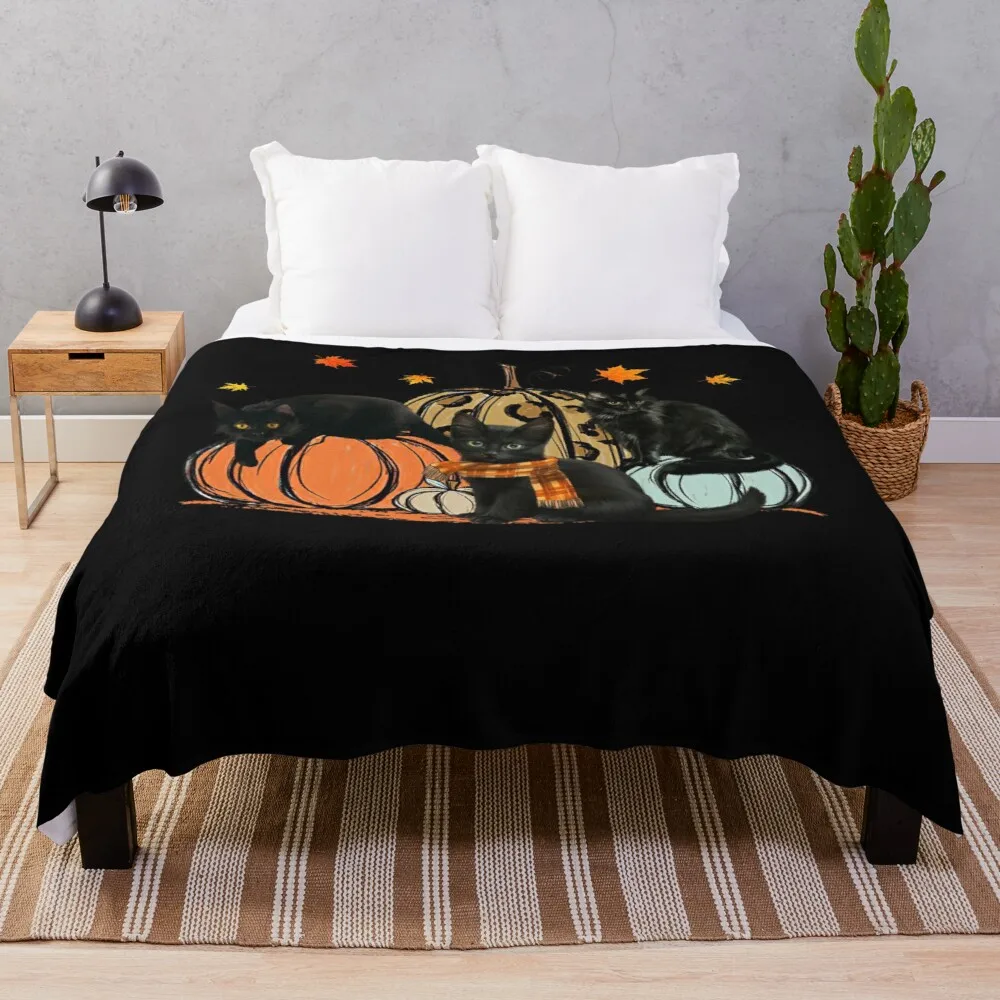 

It's fall y'all Black Cats halloween witch spooky cat cute pumpkin Throw Blanket Camping Blanket