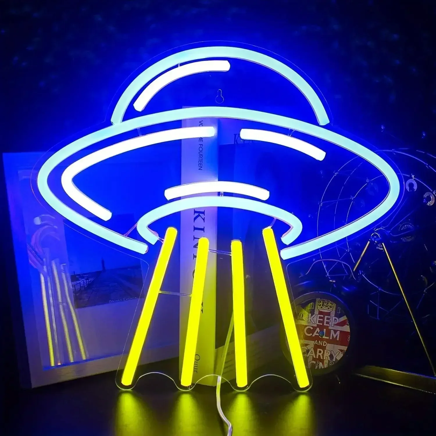 UFO Alien Spaceship LED Neon Light for Bedroom Decor Acrylic Neon Wall for Kids Astronomy School Science Museum Decoration Gift