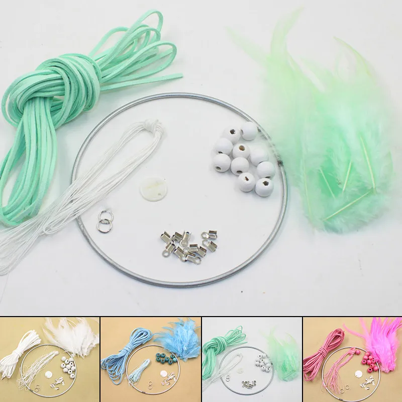 Dreamcatcher Accessories Kit DIY For Kids Craft Crochet Feather Dream Net Kit Wall Ornament Home Decoration Accessories 4