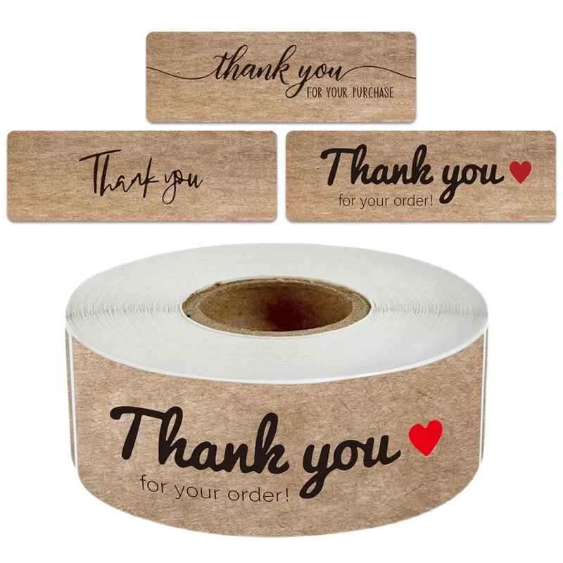 

300pcs Festive Baking Decor Stickers Thank You for Your Order Adhesive Label 2.5x7.5cm Natural Kraft Paper Label Stationery