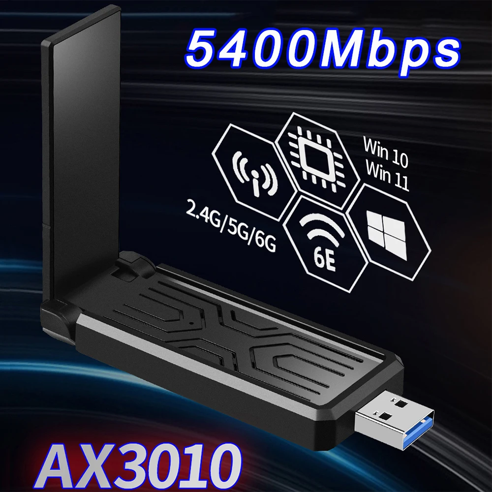 

5400Mbps USB 3.0 Wireless Network Card WiFi 6E Tri-Band 2.4G 5G 6G Lan Adapter USB Gigabit Ethernet Dongle For Windows 10 11