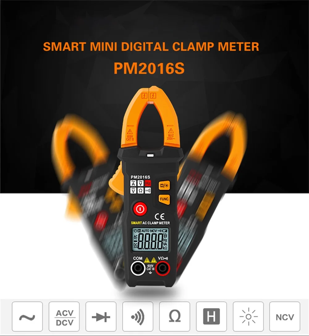 

QHTITEC PM2016S Digital Clamp Multimeter Meter 6000 Counts Professional True RMS AC/DC Voltage Current Tester Hz Capacitance Ohm