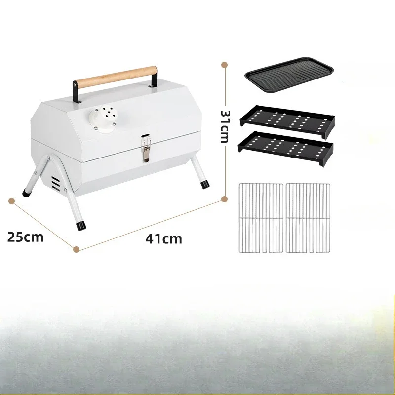 Portable Outdoor Electric Grills Barbecue Stove Double-sided Use Full Set Charcoal BBQ Camping Stainless Steel Grill Oven Tool 3