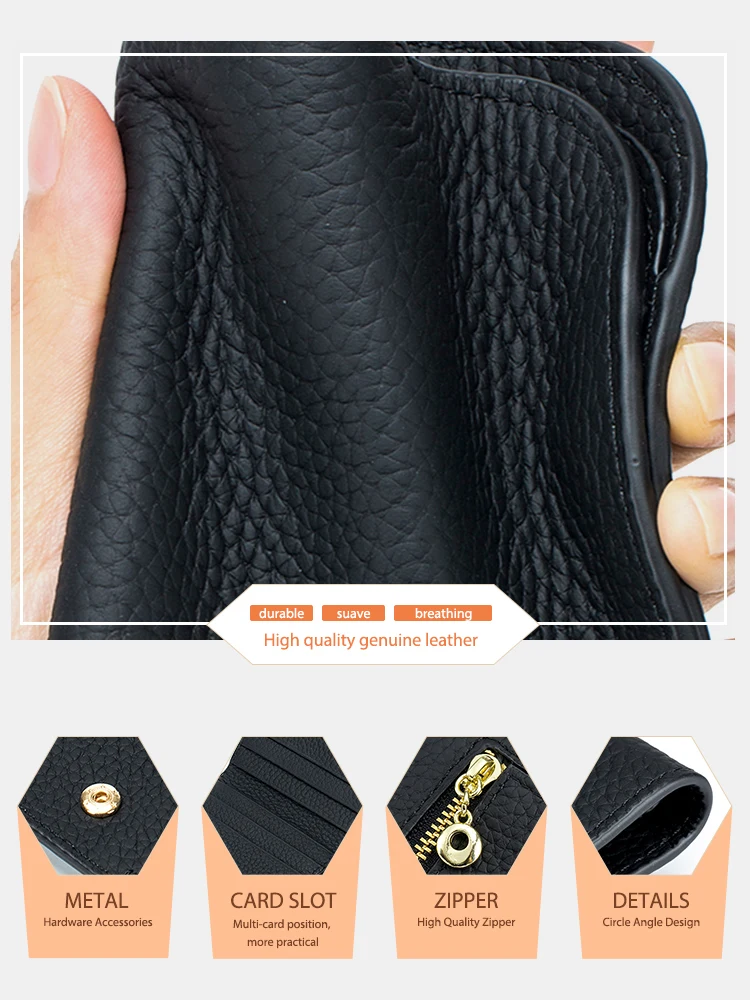 Zency Female Genuine Leather Wallet Multifunction Credit Card Bag Women Coin Purse Money Bags Fashion ID Package
