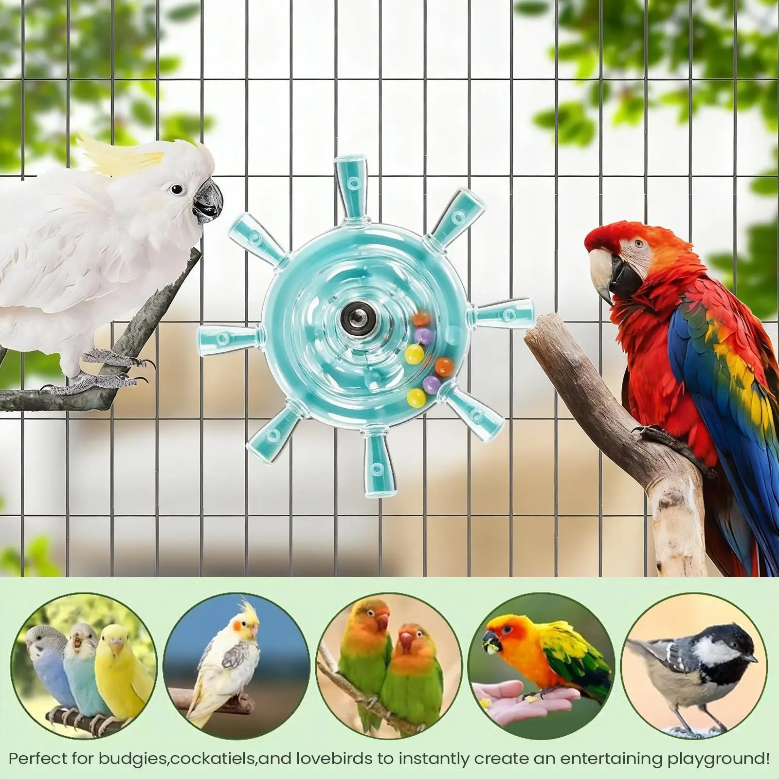 Rotating Bird Chew & Spin Toy with Exercise Wheel and Rattle