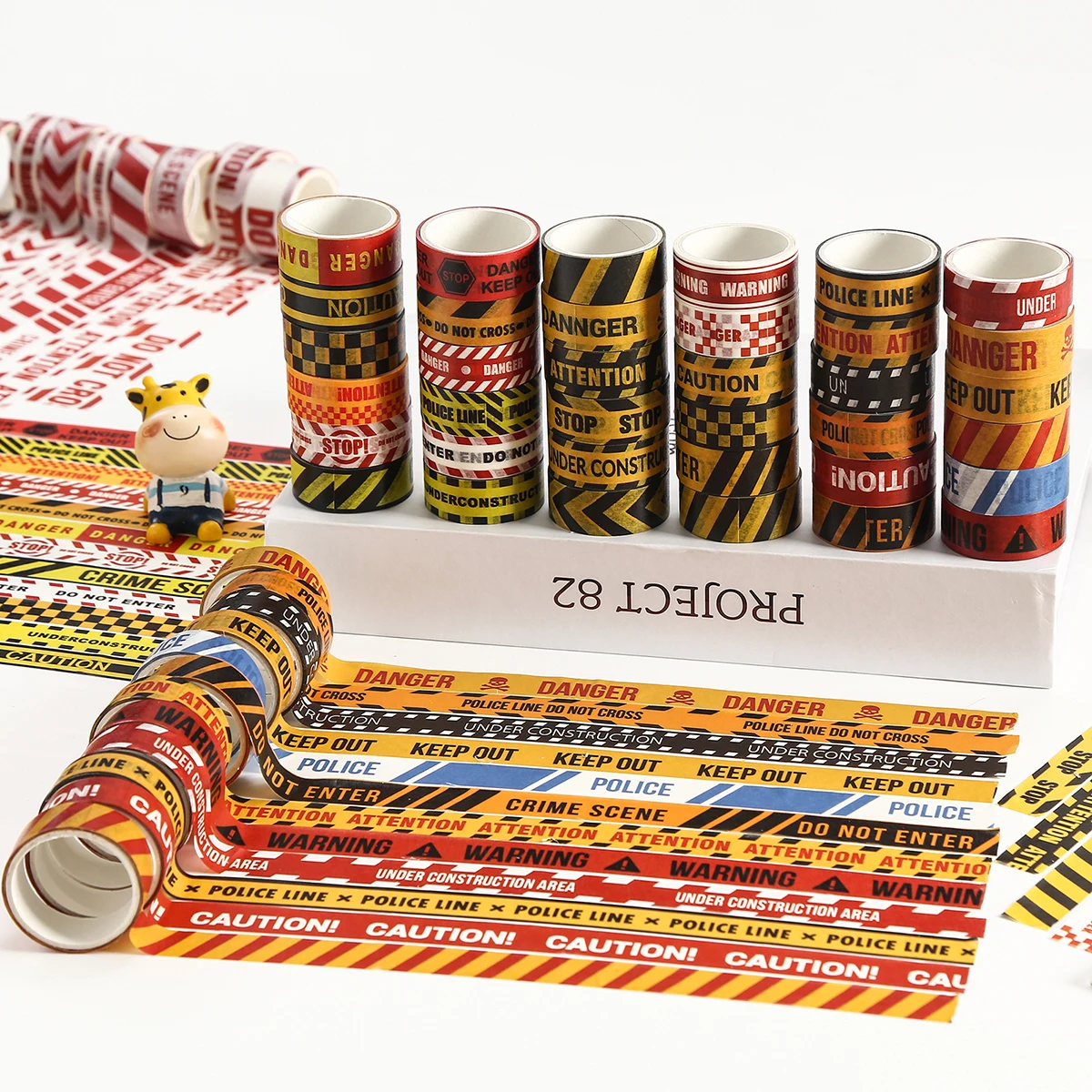 Warning Washi Tape Set,12/16Rolls Road Police Line Caution Tape for Scrapbooking,Journaling,DIY Crafts,Decorative Masking Tape 1