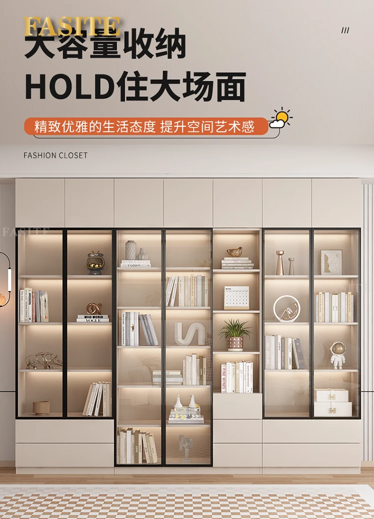 Description Picture 2 of itemLight luxury glass door bookshelf, living room floor to ceiling dustproof bookshelf, modern storage display cabinet
