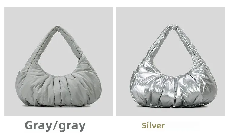 Shoulder Bag Women Padded Crescent Quilted Lightweight Nylon Handbag_voghion.com