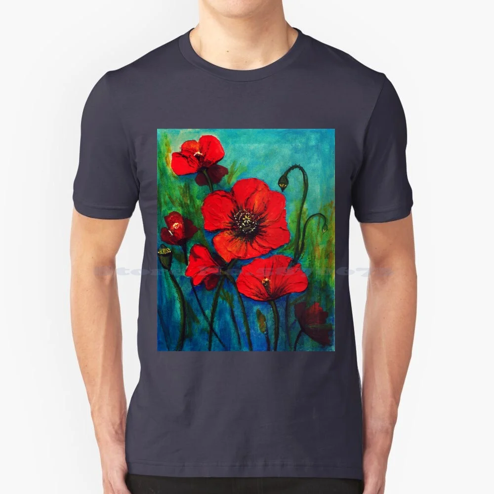 Giorno Della Memoria Poppies T Shirt 100% Cotone Tee Poppies Flower Floral Botanical Memory Day Nero Verde Blu Bloom Bright