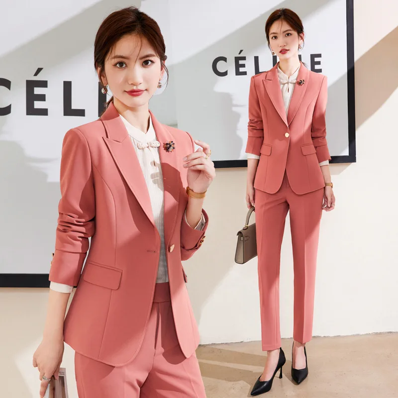 

Pink Suit Women's Autumn Fashion Temperament Goddess Style Slim Fit High Sense Host Professional Suit Autumn