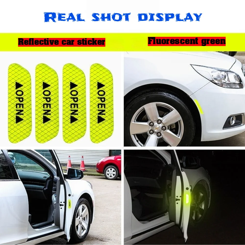 4 stücke Universal Auto Reflektierende Aufkleber Wasserdichte Rad Augenbrauen Tür Aufkleber Offenes Zeichen Sicherheit Reflektierende Sicherheit Warnband – Detail 6