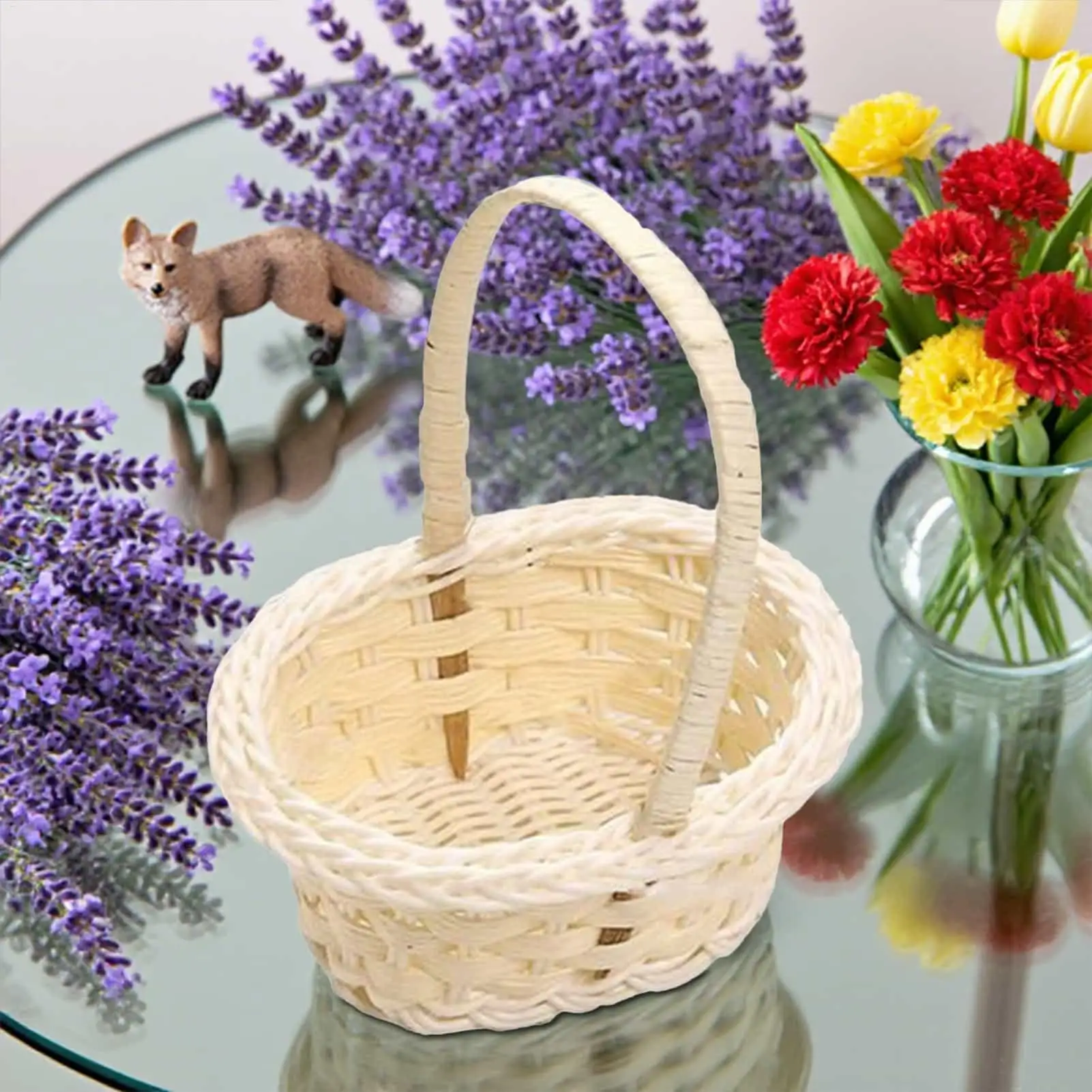 Imitation Rattan Woven Basket Mini Flower Basket Flower Girls Baskets Home Picnic Sundry Container Aesthetic Photography Props