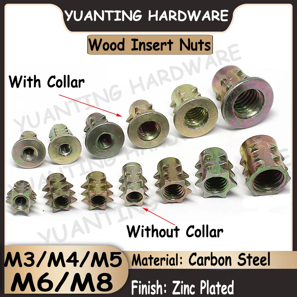 

10-30Pcs M3 M4 M5 M6 M8 Color Zinc Plated Carbon Steel Spiked Nuts Connect Nuts Wood Insert Nuts with Collar and without Collar