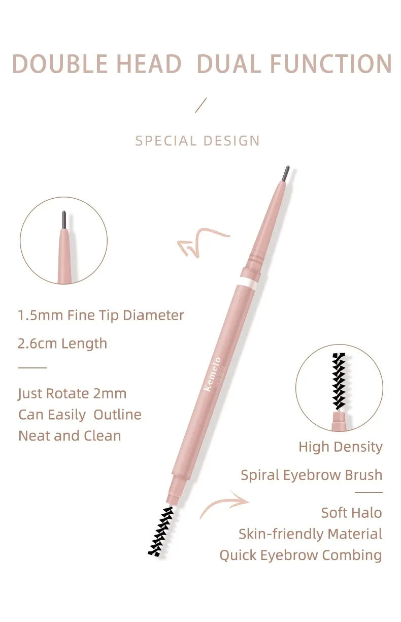 1PC Waterproof Double-Ended Eyebrow Pencil 1.5mm Ultra Fine Eyebrow Pencil Sweat-proof Long Lasting Professional Eye Makeup 4