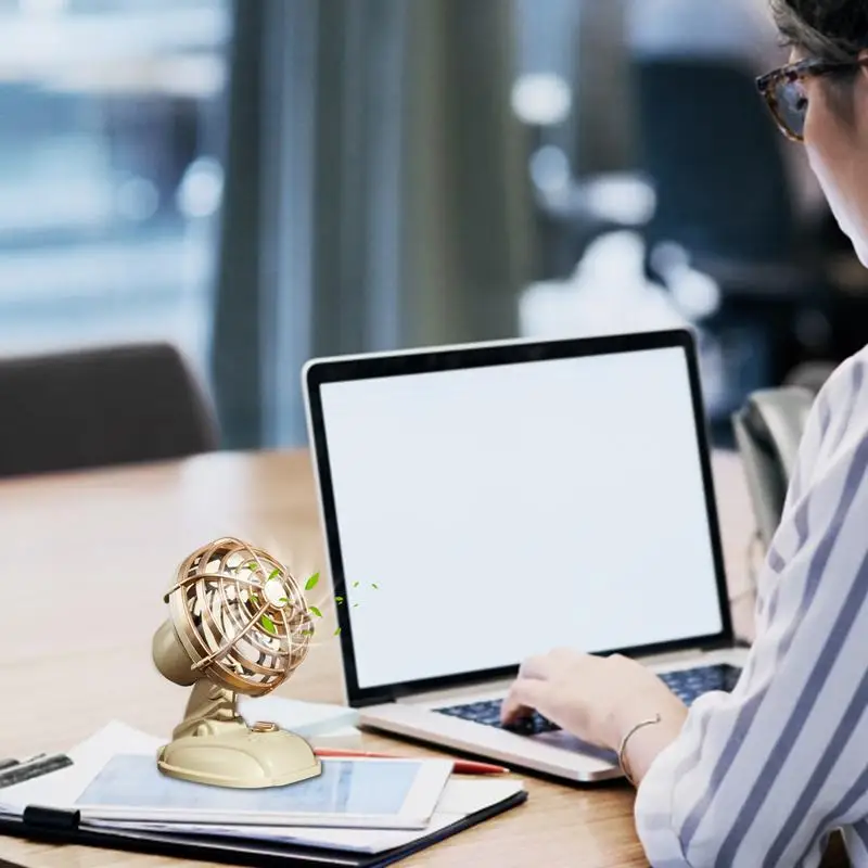 Vintage-Inspired Ultra Silent USB Rechargeable Portable Desktop Fan with Dual Speed Settings