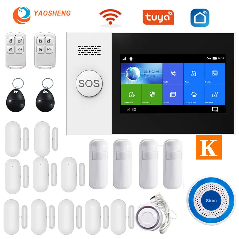 YS PG107 Tuya Security Alarm System Kit Smartlife App Control With Ip Camera Auto Dial Motion Detector WIFI Gsm Home Smart Alarm ring keypad red light Alarms & Sensors