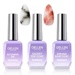 GELLEN Nail Care Essential Set - Salon Quality Manicure & Pedicure Kit with Base Coat, Top Gel, and Cuticle Softener Oil (4PCS) (Blooming gel set)