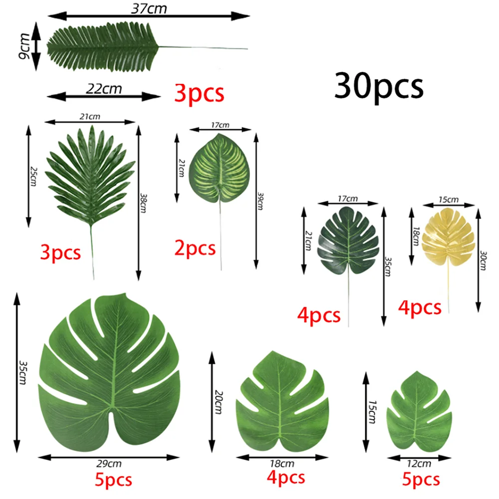 38Pcs Artificial Palm Leaf Set Fake Plant Bouquet Room Table Decor Realistic Green Plants for Wedding Decoration Hawaiian Party 2