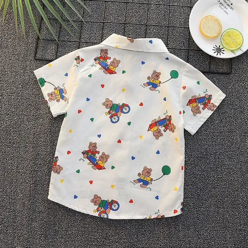 HoneyCherry Summer Boy's Cartoon Short-sleeved Shirt New Casual Shirt Boys Clothes