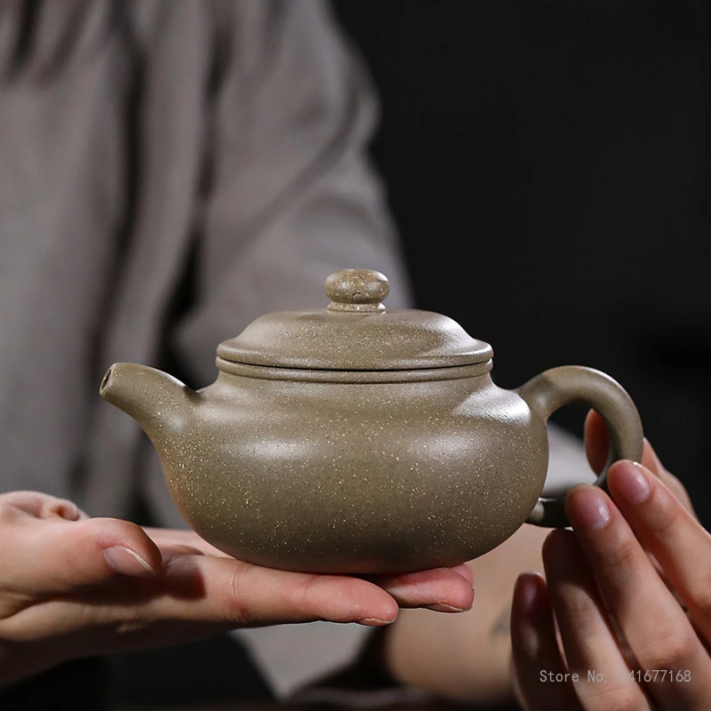 200ml Chinese Yixing Handmade Bean Green Purple Clay Teapot, Small Capacity Famous Artists Hand-carved Kettle Zisha Tea Set, 1Pc