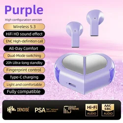TWS Wireless Earbuds - Rotatable Heart Case Low Latency Headphones Ideal Gift (K520 - purple)