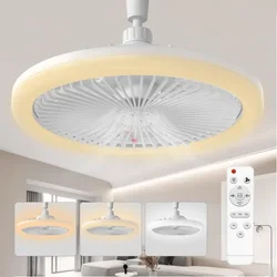 Compact Modern Ceiling Fan with LED Light and Smart Remote Control - 85 - 265V (WHITE)