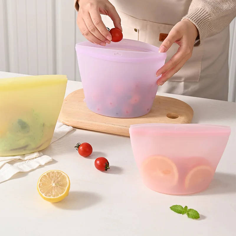 Reusable Self-Sealing Silicone Food Storage Bag Set for Freshness Preservation