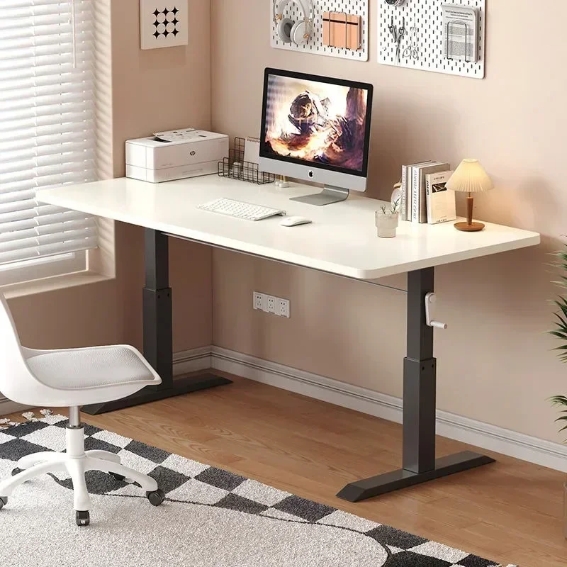 Adjustable Height Hand Lift Study Desk Simple Modern Workbench Long Computer Table for Small Home Office Bedroom Workspace