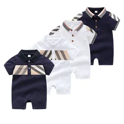 Designer Newborn Baby Girls Boy Shorts Sleeve Plaid Check Rompers Luxury Brand Design Boutique Infant Clothes