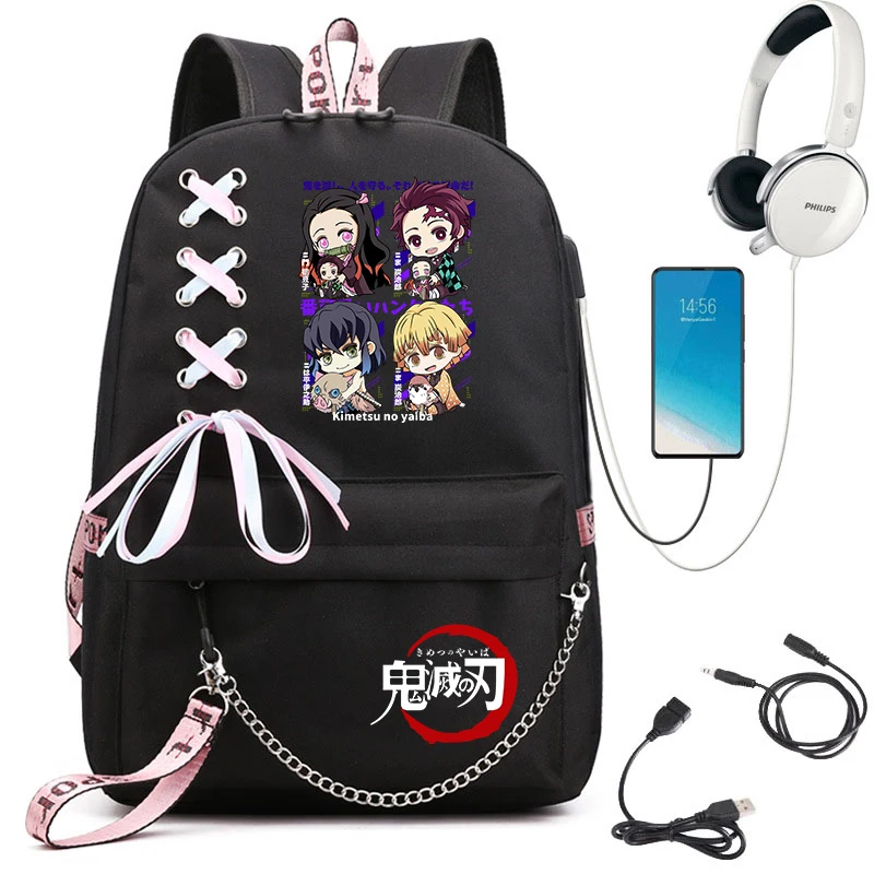 Demon Slayer Anime Print Student Backpack Teen Girls Casual Daypack School Bag 1
