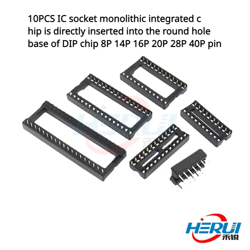 

10PCS IC socket monolithic integrated chip is directly inserted into the round hole base of DIP chip 8P 14P 16P 20P 28P 40P pin