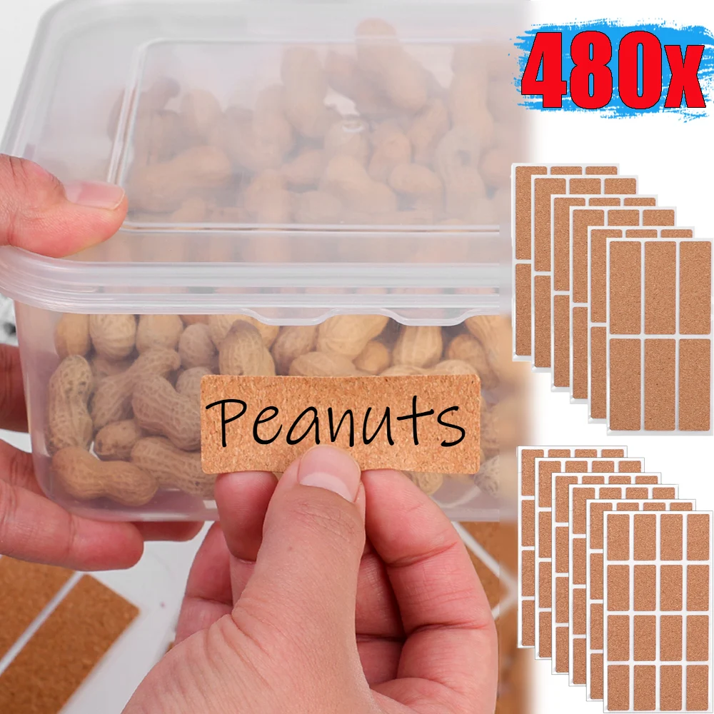 

480/36PCS Cork Label Sticker Kitchen Spice Container Classification Tag Sticker Self Adhesive Waterproof Home Decoration Sticker