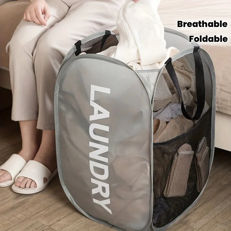 Foldable Large Capacity Laundry Basket with Breathable Mesh Panel for Towels, Bed Sheets, and Clothes Storage